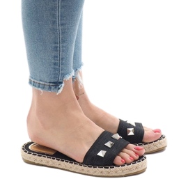 Schwarze Jeans Hausschuhe 7087 Nieten 1