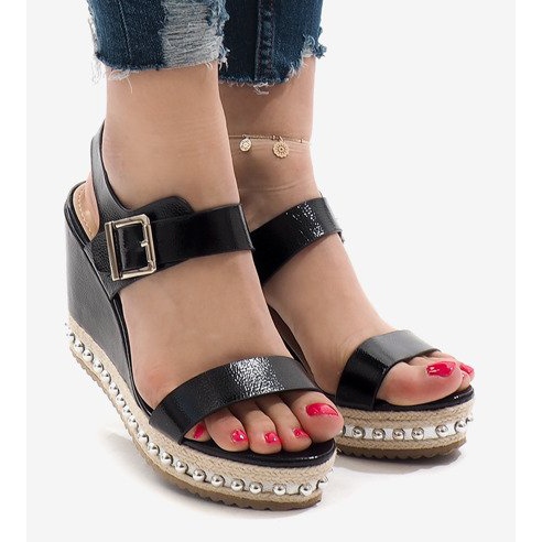 Silber lackierte Keilsandalen 17060-73 schwarz 2