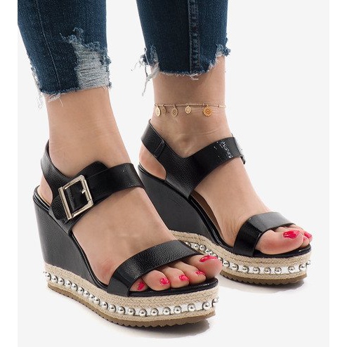 Silber lackierte Keilsandalen 17060-73 schwarz 1