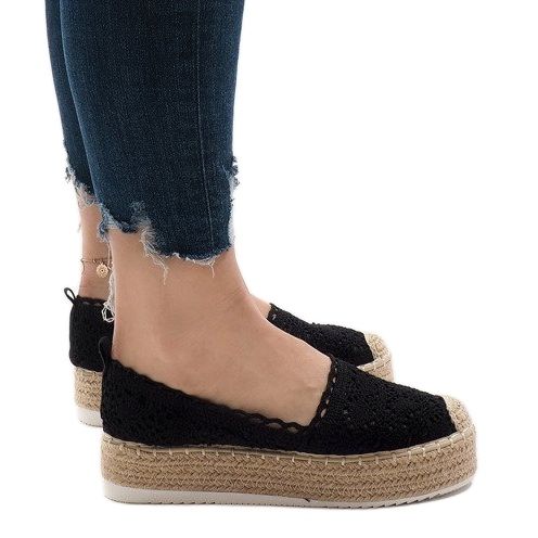 Schwarze Sneakers Espadrilles auf der 7801-P-Plattform 1