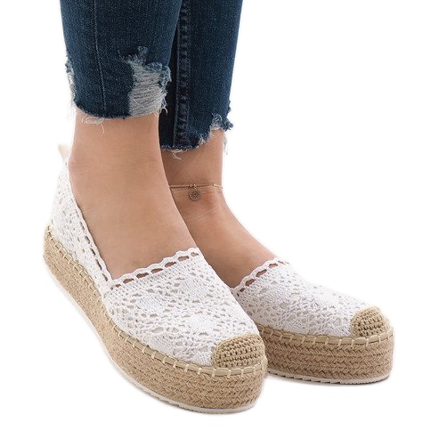 Weiße Sneaker Espadrilles auf der 7801-P-Plattform 1
