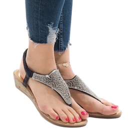 Schwarze Keilsandalen mit elastischem FM4075 mehrfarbig 1