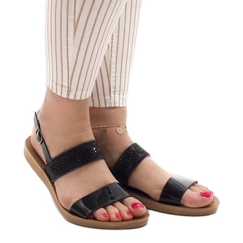 Schwarze Sandalen mit Pailletten G-515-01 1