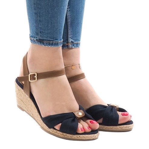 Marineblaue Keilsandalen Espadrilles 1484-13 braun 1