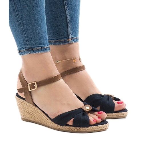 Marineblaue Keilsandalen Espadrilles 1484-13 braun navy blau 2