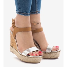 Silber lackierte Keilsandalen VB76063 braun 1