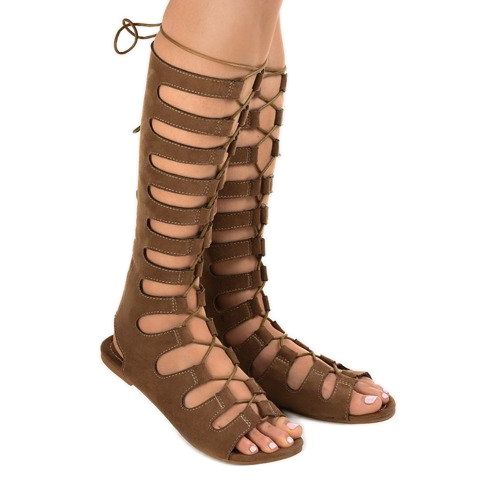 Braune flache Gladiatorensandalen 289-9 1