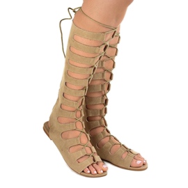 Beige flache Gladiatorensandalen 289-9 1