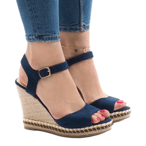Keilsandaletten aus Wildleder in Marineblau LM-8006 1