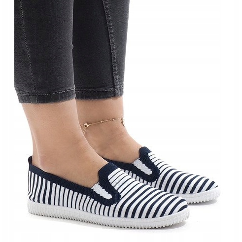 XJ-2909 marineblau gestreifte Sneaker weiß navy blau 1