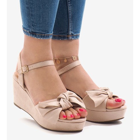 Rosa Keilsandaletten mit Schleife F055 rot 2