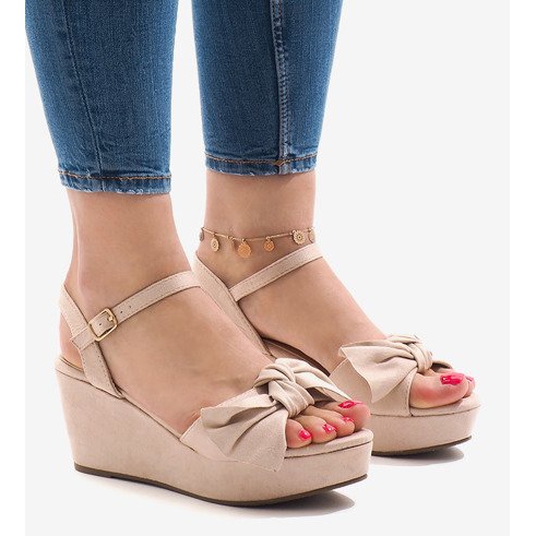 Rosa Keilsandaletten mit Schleife F055 rot 1