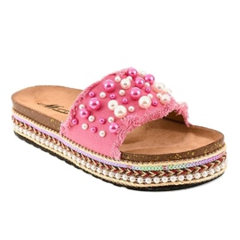 Rosa verzierte Hausschuhe 1035 Perlen 1