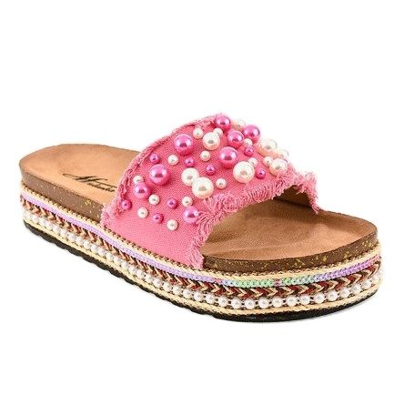 Rosa verzierte Hausschuhe 1035 Perlen 1