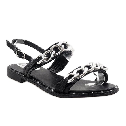 Schwarze Sandalen mit Kette 18124 1