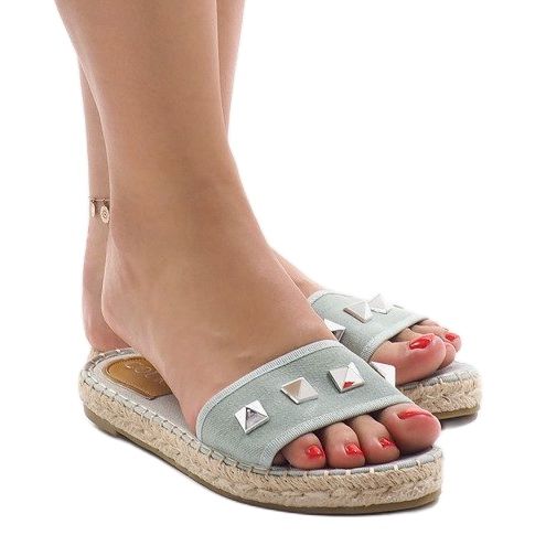 Grüne Jeans-Hausschuhe mit Nieten 7087 mehrfarbig 1