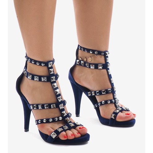 Blaue Sandalen auf einem Absatz Wildleder GH083-6 navy blau 1