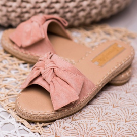 Forever Folie Wildlederhausschuhe mit Schleife rosa 1