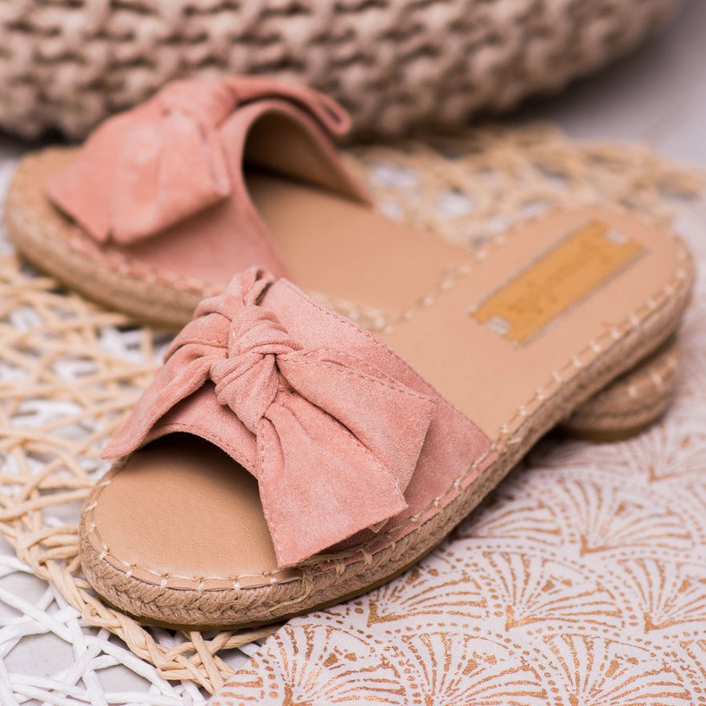 Forever Folie Wildlederhausschuhe mit Schleife rosa 1