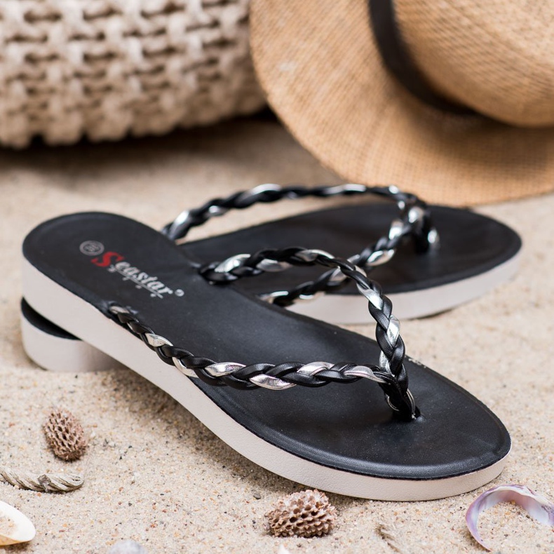 Seastar Schwarze geflochtene Flip-Flops 1