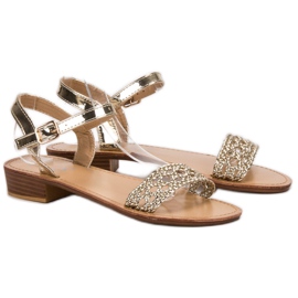 SHELOVET Geflochtene Sandalen mit hohem Absatz gelb 1