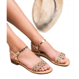 SHELOVET Geflochtene Sandalen mit hohem Absatz gelb 2