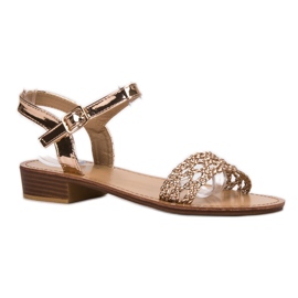 SHELOVET Geflochtene Sandalen mit hohem Absatz gelb 1