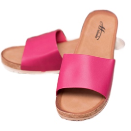 SHELOVET Hausschuhe auf einem Korkkeil rosa 1