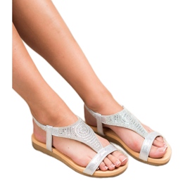 Top Shoes Stilvolle silberne Sandalen grau 1