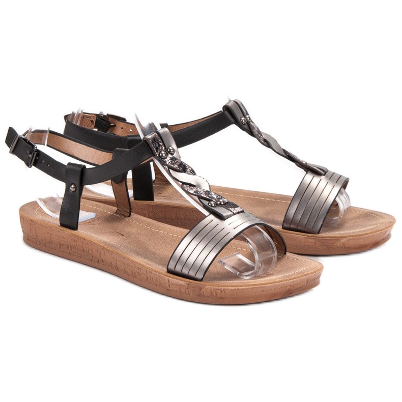 SHELOVET Sandalen mit Schnallenverschluss schwarz grau 1