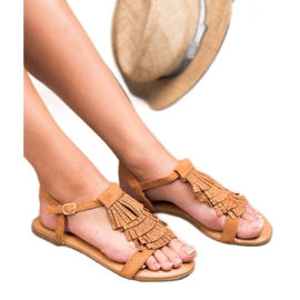 Mannika Camel Sandalen mit Fransen braun 1