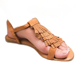 Mannika Camel Sandalen mit Fransen braun 2