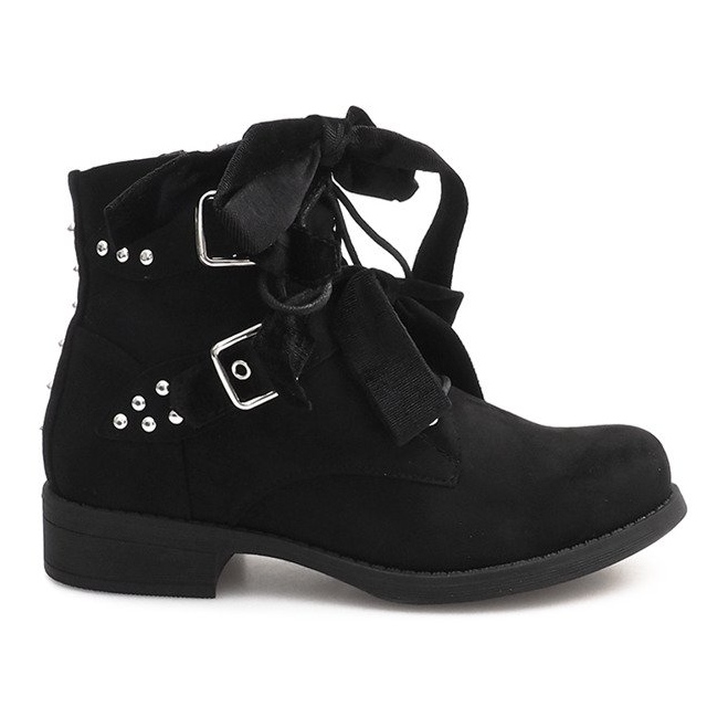 Wildleder Booties mit Schleifen QQ660 Schwarz 1