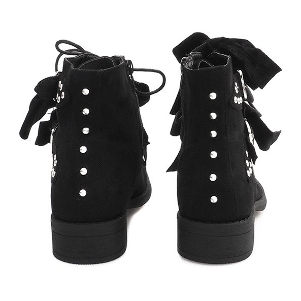 Wildleder Booties mit Schleifen QQ660 Schwarz 2