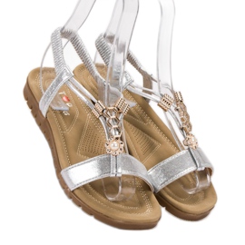 Top Shoes Silber verzierte Sandalen grau 1
