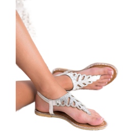 SHELOVET Flip-Flops Sandalen mit Kristallen grau 2