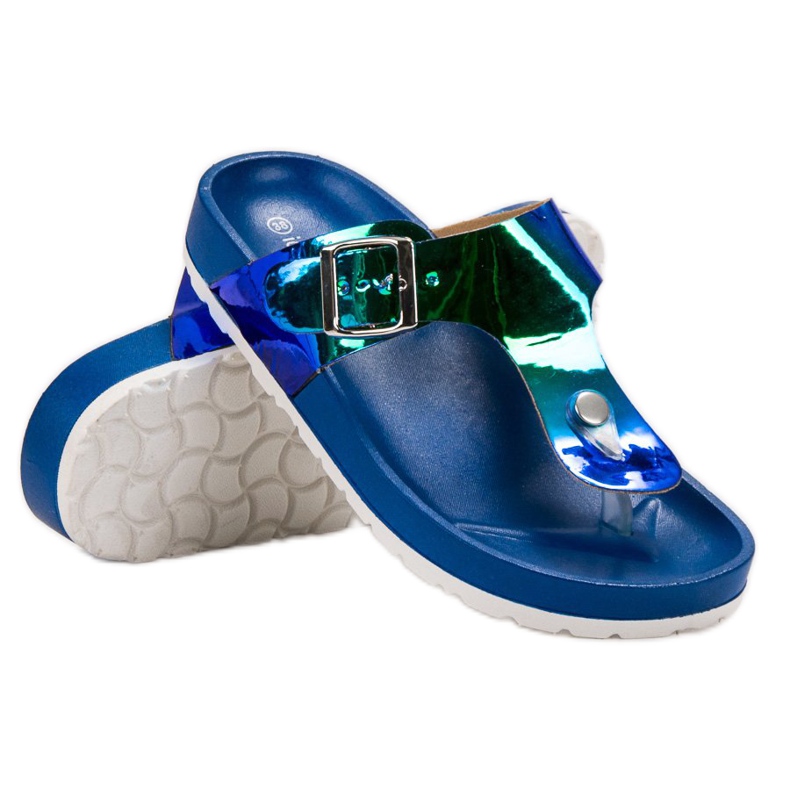 Ideal Shoes Flip-Flops mit Holo-Effekt blau 1