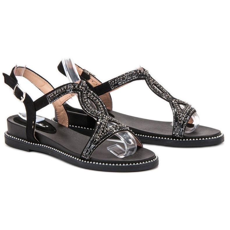 Bello Star Wildledersandalen mit Kristallen schwarz 1