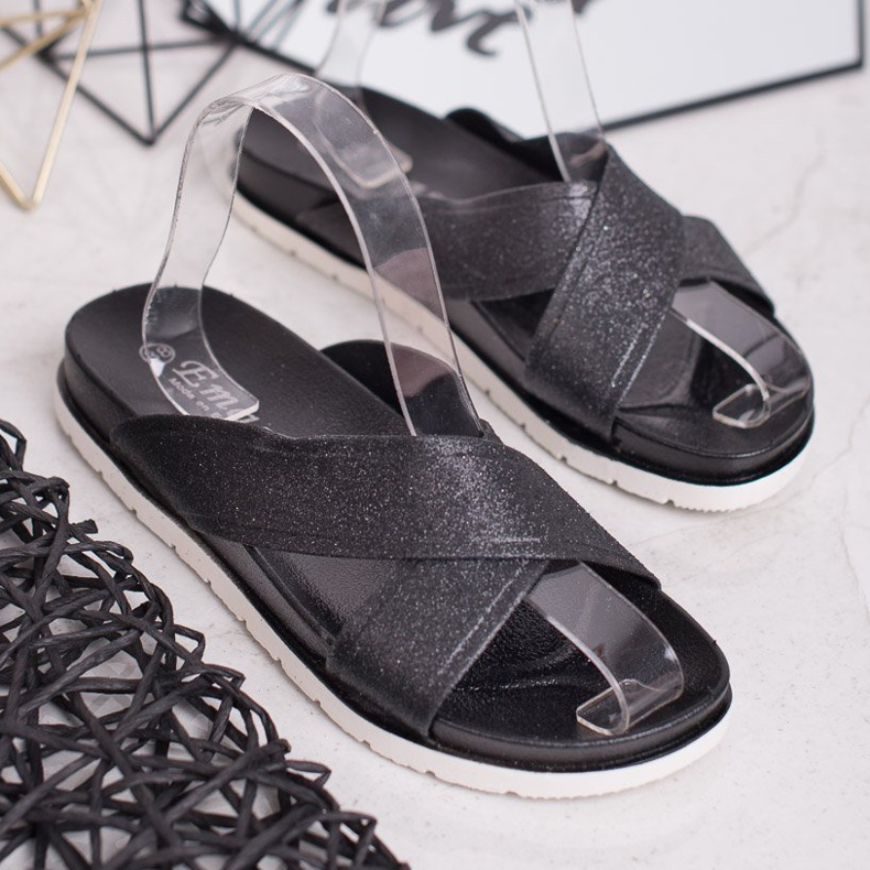 Emaks Schwarze Hausschuhe mit Glitzer 2