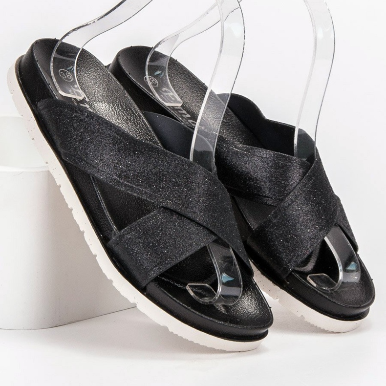 Emaks Schwarze Hausschuhe mit Glitzer 1