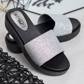 SHELOVET Gummikeil Hausschuhe grau 1