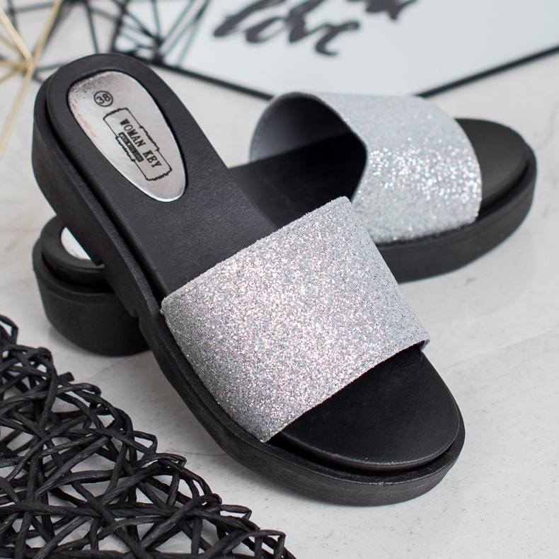 SHELOVET Gummikeil Hausschuhe grau 1