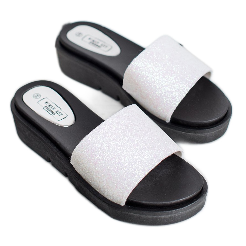 SHELOVET Gummikeil Hausschuhe weiß 1