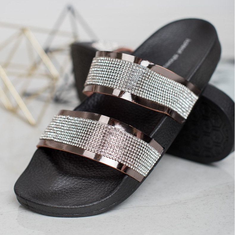 Ideal Shoes Damenhausschuhe mit Zirkonia grau 1