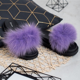 SHELOVET Hausschuhe mit Fell violett 1