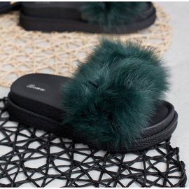 SHELOVET Hausschuhe mit Fell grün 2