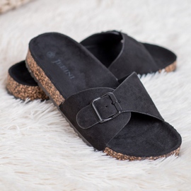 SHELOVET Wildlederhausschuhe mit Schnalle schwarz 1