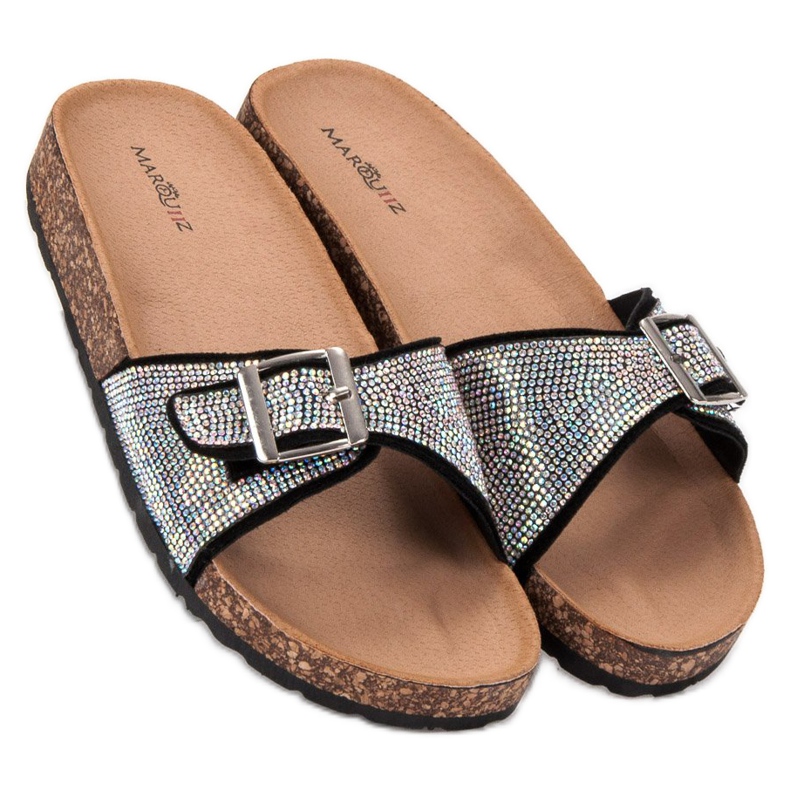 Marquiz Glänzende Hausschuhe mit Schnalle schwarz 1