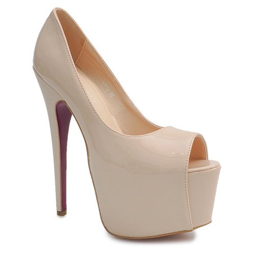 Lackierte High Heels auf dem Plateau D913 Beige 1