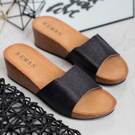 SHELOVET Glitzer Keil Hausschuhe schwarz 1